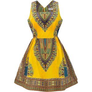 Shenbolen NWT Dashiki African Print Dress Yellow XL